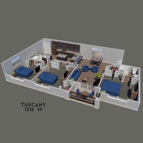 Floor plan for 3 beds, 2 baths, 1518 sqft